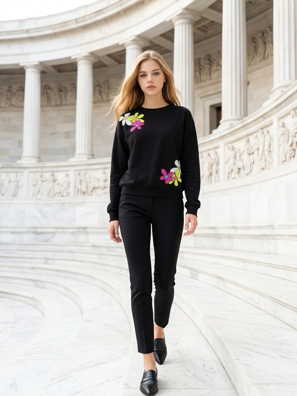 Black Floral-Appliqué Women's Sweatshirt , H&M